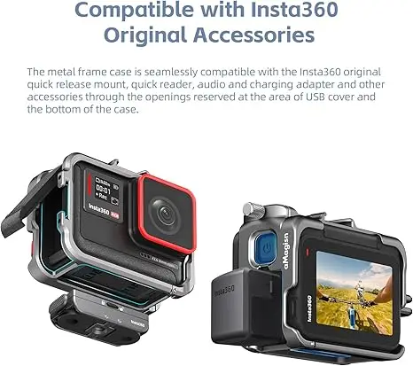 aMagisn Aluminum Frame Cage  for Insta360 Ace Pro/Ace/Ace Pro2 with Lens Silicone Case,Metal Protective Durable Housing Case