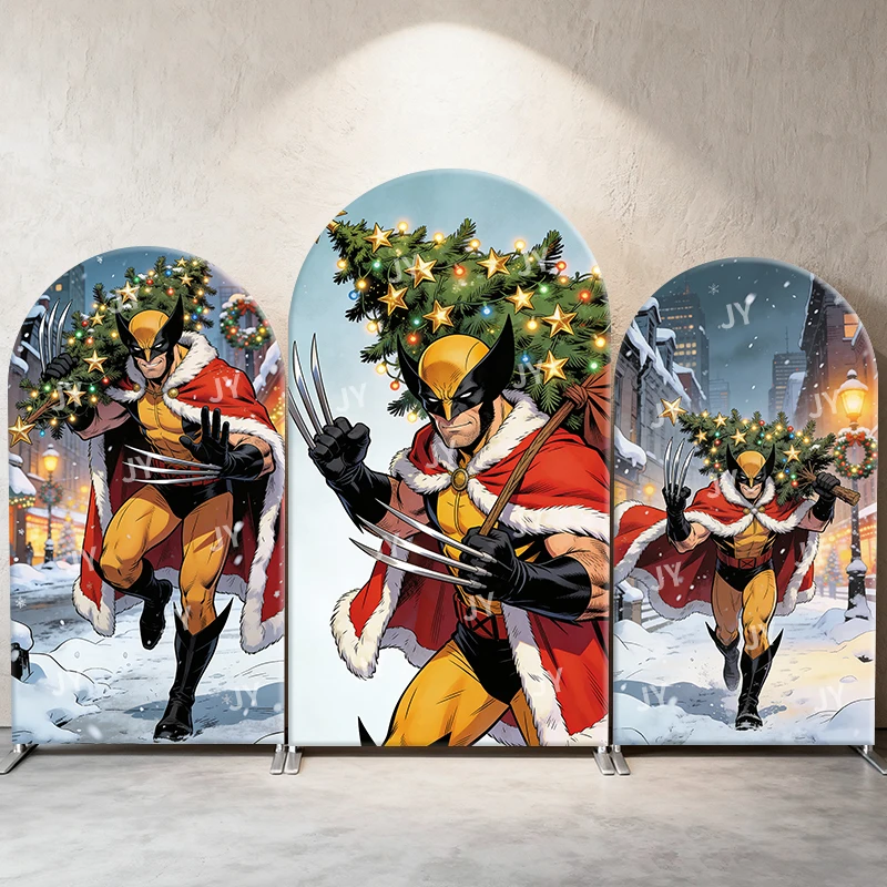 

Wolverine Christmas Tree Arch Backdrop Cover Santa Cape Festive Scene For Kids Birthday Baby Shower Photo Booth Decor Background