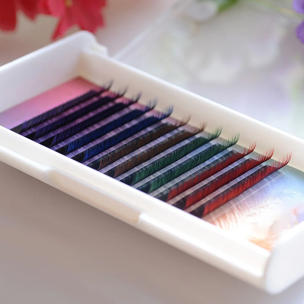 1 ชุดขนตาปลอมไล่เฉดสี ไฟเบอร์น้ำหนักเบา ต่อขนตาหลากสีสันสำหรับการแสดง แต่งหน้าเทศกาลฮาโลวีน