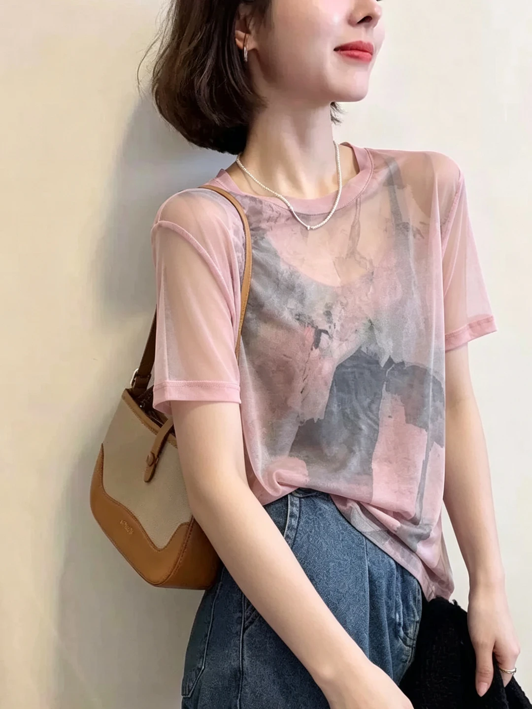 

Commute Style Color Block round Neck Short Sleeve Women's T-Shirt Fashionable Summer Top Korean Version Straight Cut Silk