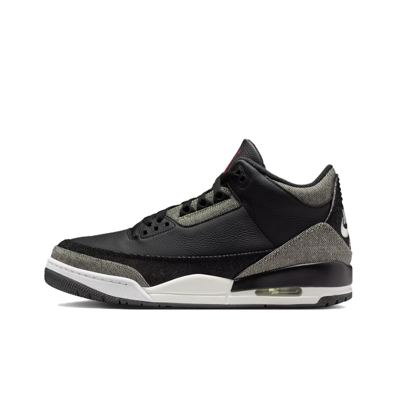 POIZON Jordan x Levis Air Jordan 3 Tênis de basquete vintage com amortecimento de cano médio unissex preto