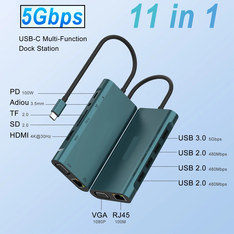 

RJ-45 LAN Adapter Multi-function Docking Station USB HUB SD/TF Card Reader Splitter Converter usb to hdmi-compatible vga adapter