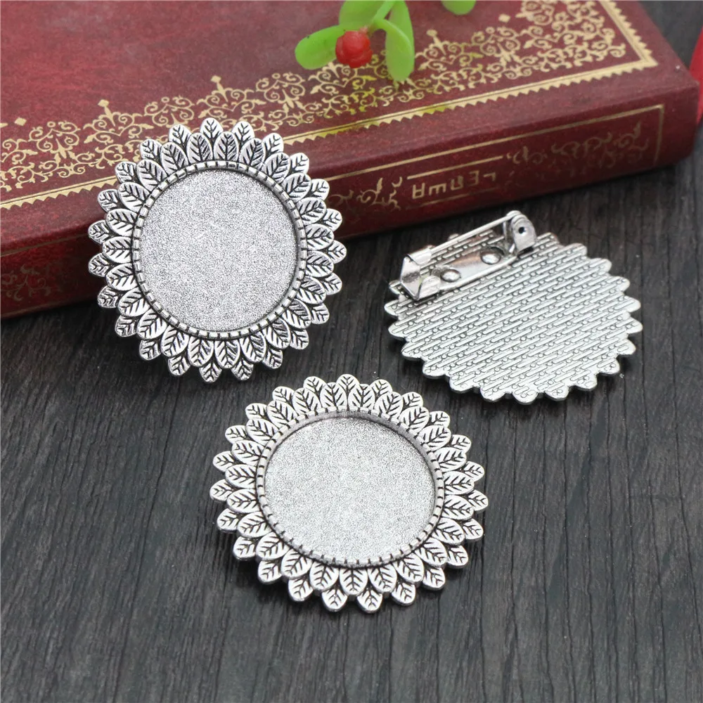 5pcs 20mm Inner Size Antique Silver Plated Bronze Black Brooch Pin Classic Style Cabochon Base Setting