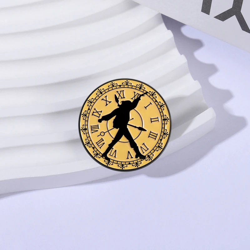 Anime Game Character Clock Brooch Enamel Pins Creative Roman Numeral Clock Scale Brooches Backpack Lapel Badge Jewelry Gifts