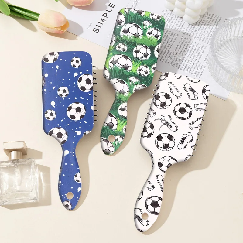 Football Design Hair Comb Three Different Patterns, Nylon Bristles, Compact and Portable Travel for Sports Events, Daily Use