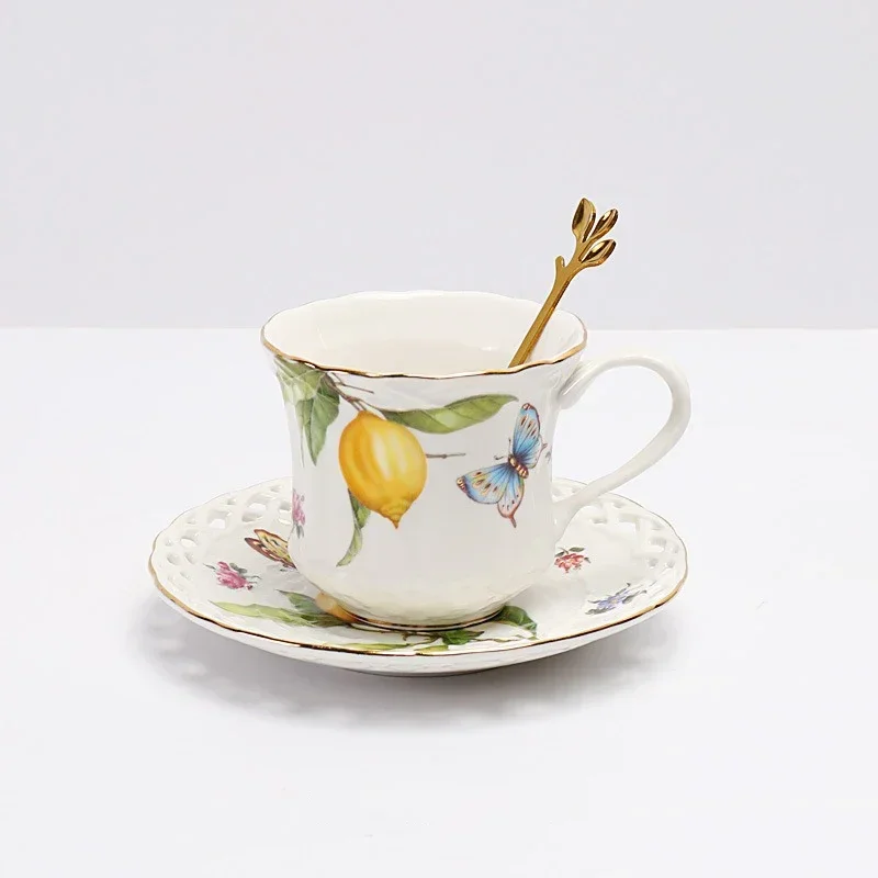 طبق طعام سيراميك على الطراز الأوروبي أنيق بنمط الليمون طبق عشاء ستيك طقم فناجين القهوة طبق حلوى المطبخ الغربي #3