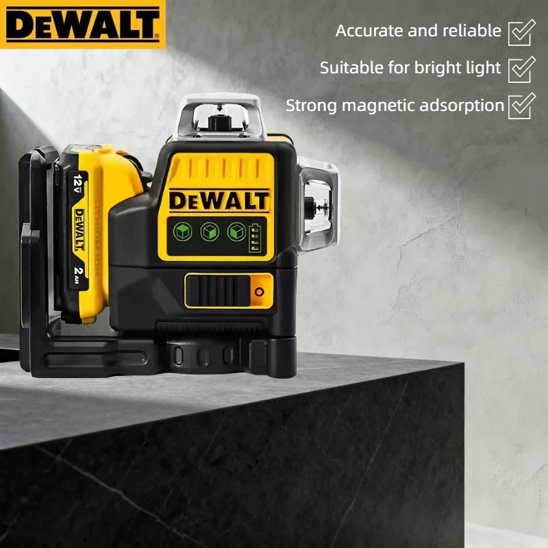 

Лазерный нивелир Dewalt DW089LG, 360° по 3 направлениям, 12 линий, 12В, литиевая батарея, горизонтальный, зеленый луч, для наружных работ