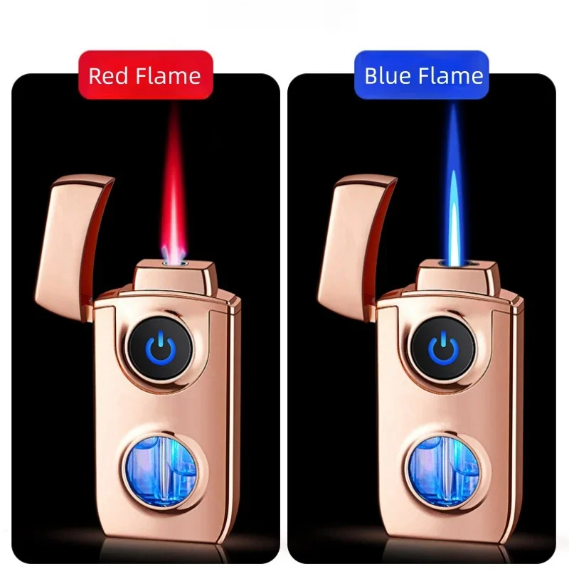 Metal Creative Touch Induction Ignition Windproof Jet Fire Gas Lighter LED Blue Light Visible Gas Window USB Electronic Lighters