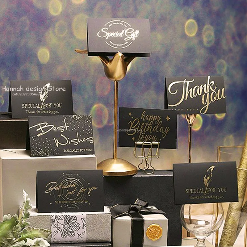Black Birthday Greeting Card Bronzing Invitations Postcard Wishes Blessing Message Cards Small Card Blank with Envelope