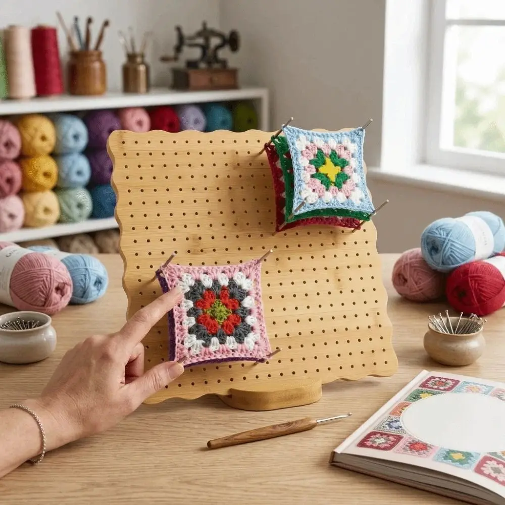 Gift DIY Crochet Blocking Boards Square Wooden Knitting Board Reusable Handcrafted Pottery Clay Base Plug Board Purse Bags