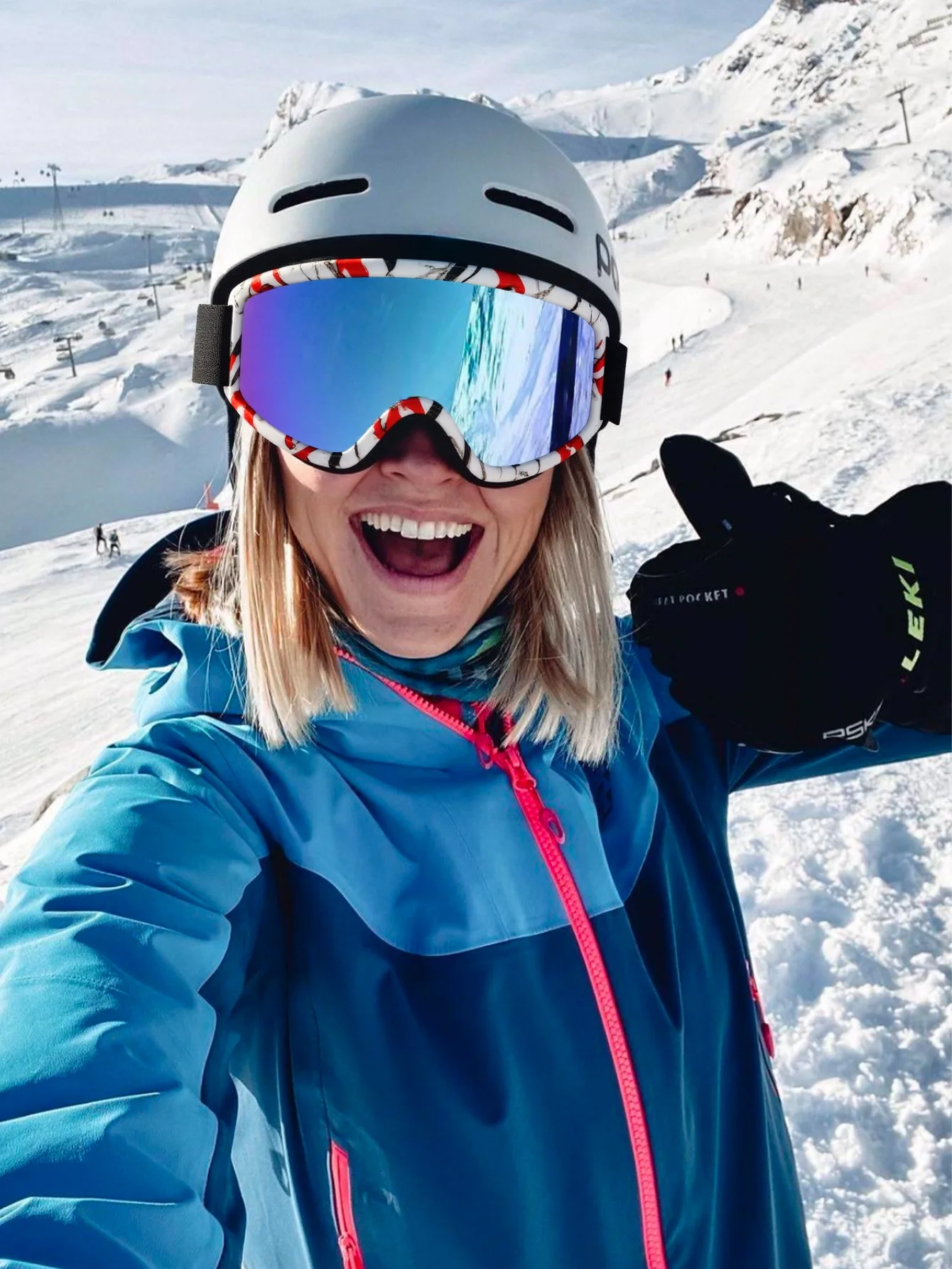 Große Skibrille mit farbigen Gläsern und stoßfesten, blendfreien Gläsern aus Schaumstoff für Outdoor-Sportarten, Snowboarden und Skifahren. – Detail 6