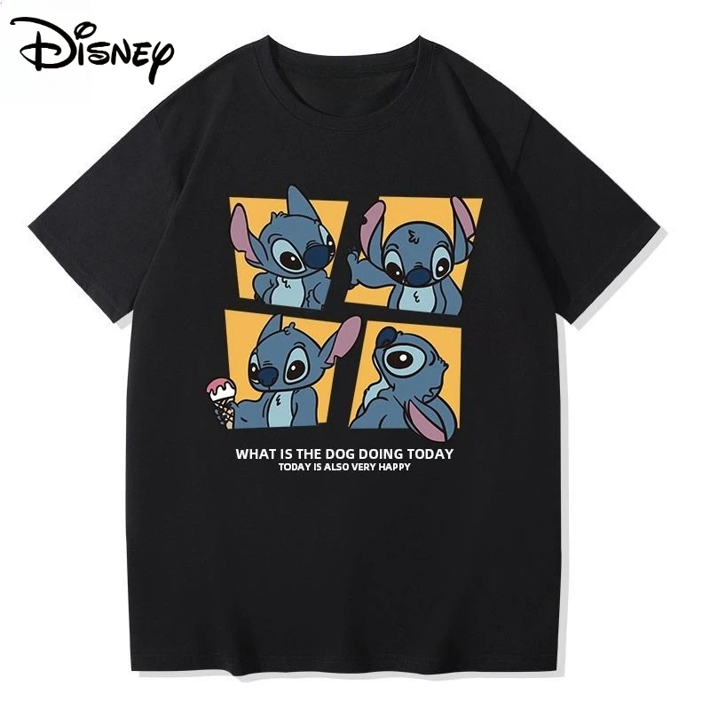

Cute Stitch Printed T-shirt Summer New Cotton Disney Women's New Plus Size T-shirt Y2K Retro Loose Casual Short Sleeve Top