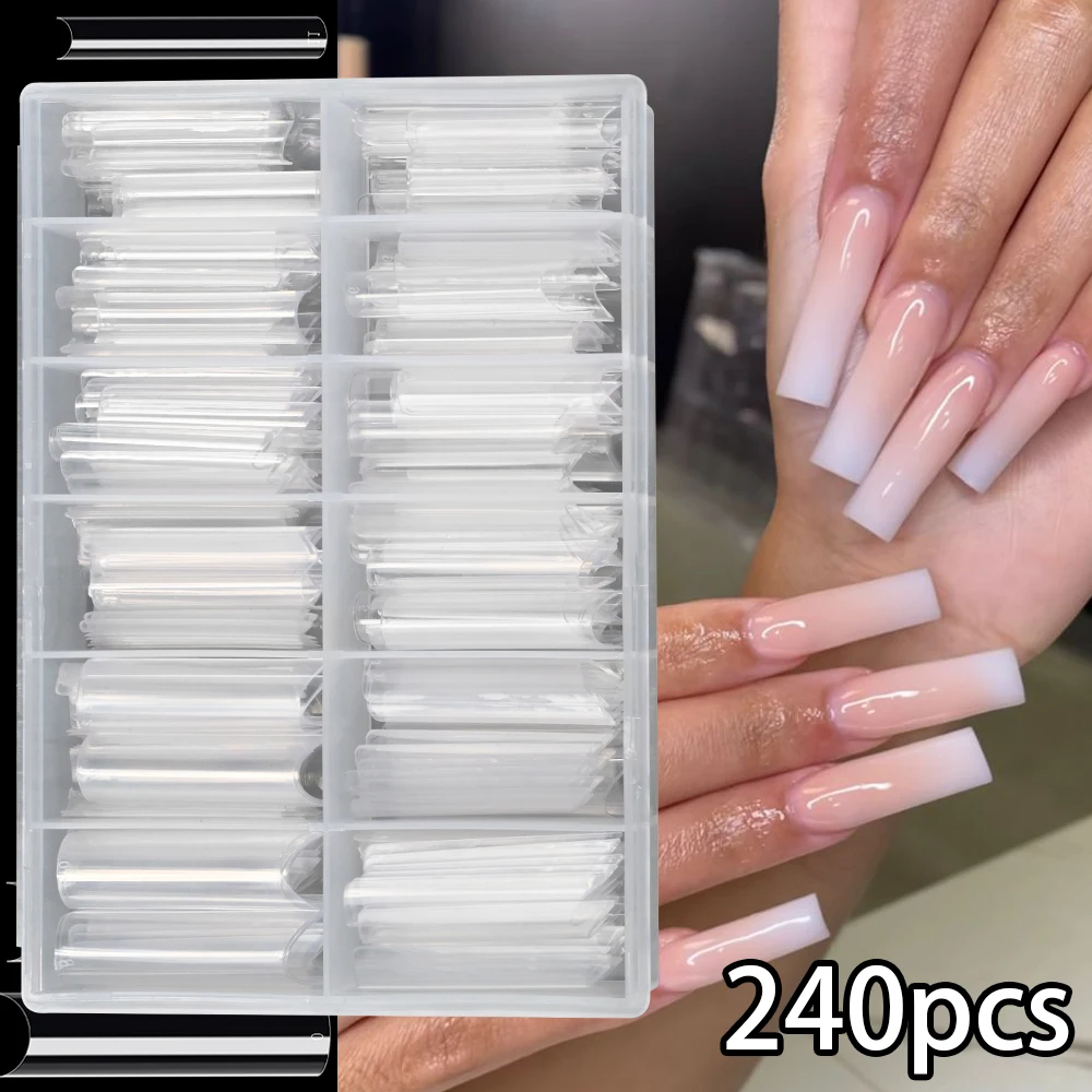 

240pcs/Box XXL C Curve Straight Square Nail Tips Multi-Sized Transparent Extra Long Water Pipe Nail Art Press On Nails Extension