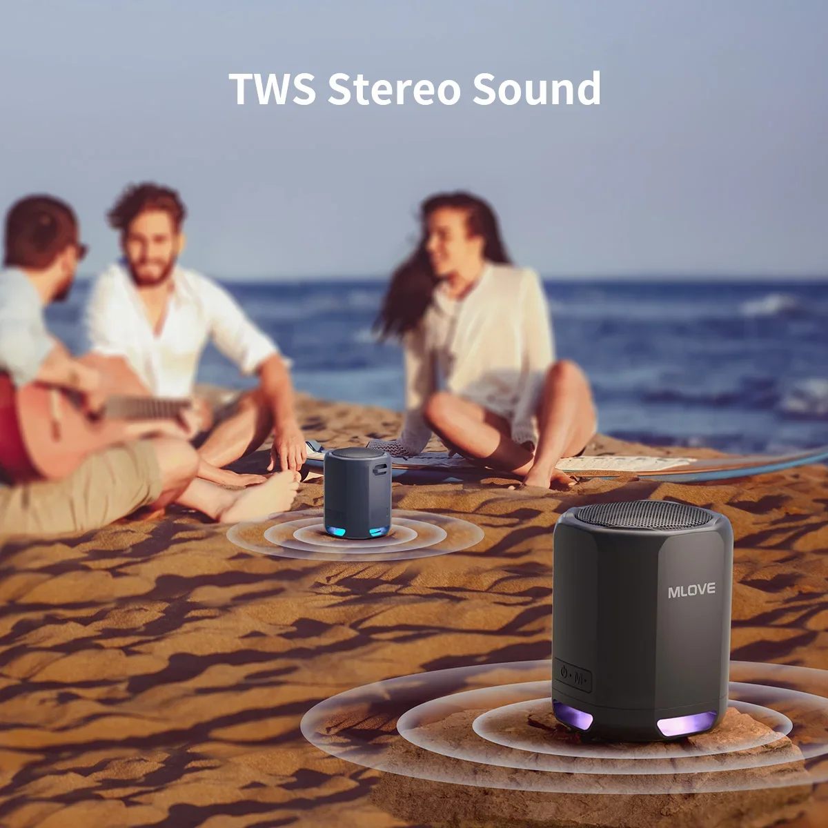 MLOVE Portable Bluetooth Speaker, Bluetooth 5.3, RGB Lights, Compact High-Fidelity Sound, TWS Connectivity