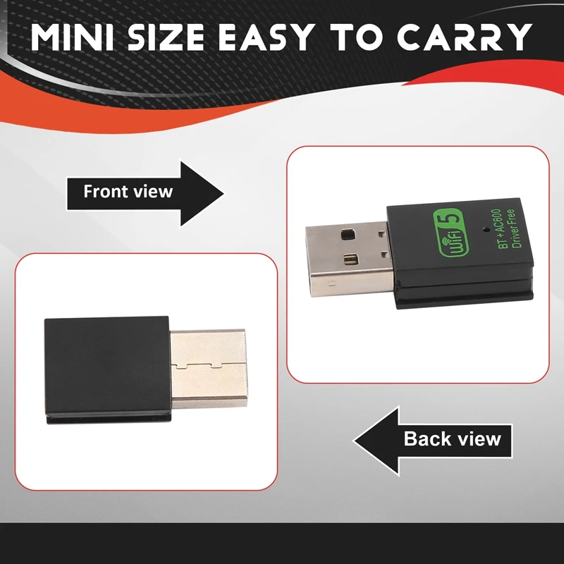 USB 와이파이 블루투스 어댑터, 600Mbps 듀얼 밴드 무선 네트워크 외부 리시버, PC 노트북 데스크탑용 와이파이 동글