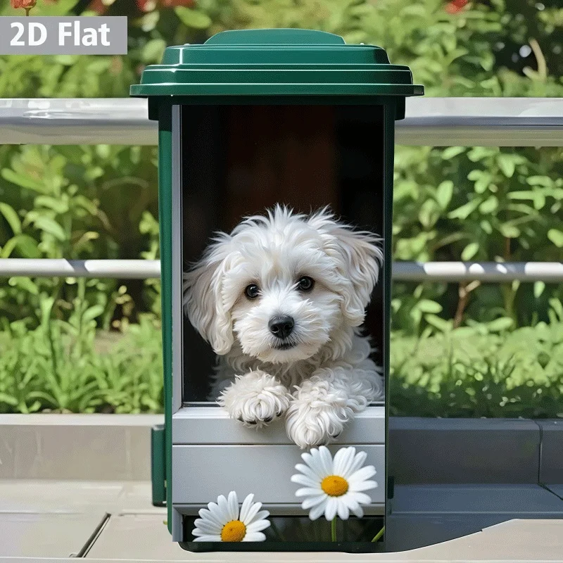 2D Flat Trash Can Pet Decal Cute Dog In Bin Sticker Funny Puppy Peek Window Cling Vinyl Garbage Decoration For Outdoor Use