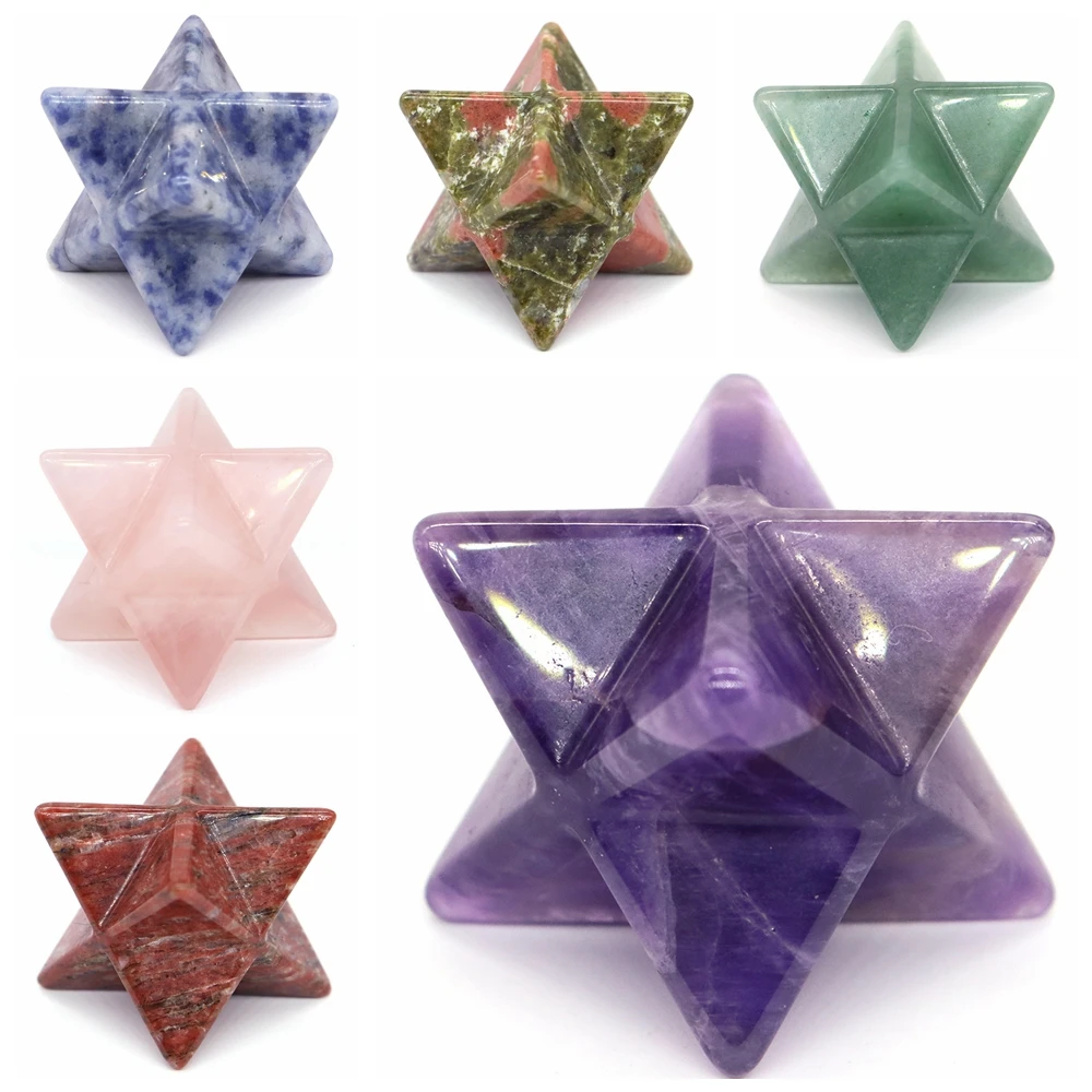 25mm Natural Stone Merkaba Cabamere Star Reiki Healing Crystal Desktop Ornament Home Aquarium Decor Handmade Gemstone Collection