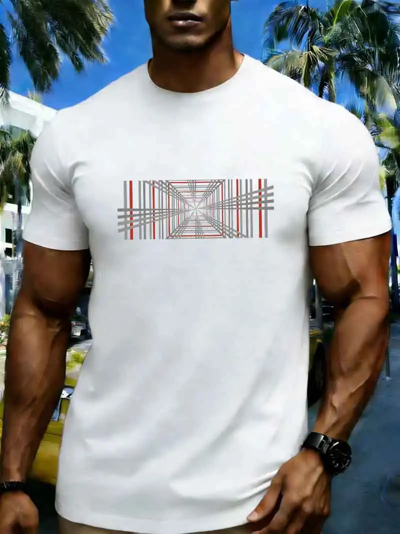 Neues, kariert bedrucktes, kurzärmeliges Retro-Freizeit-T-Shirt aus Baumwolle mit Muster für Herren und Damen – Detail 3