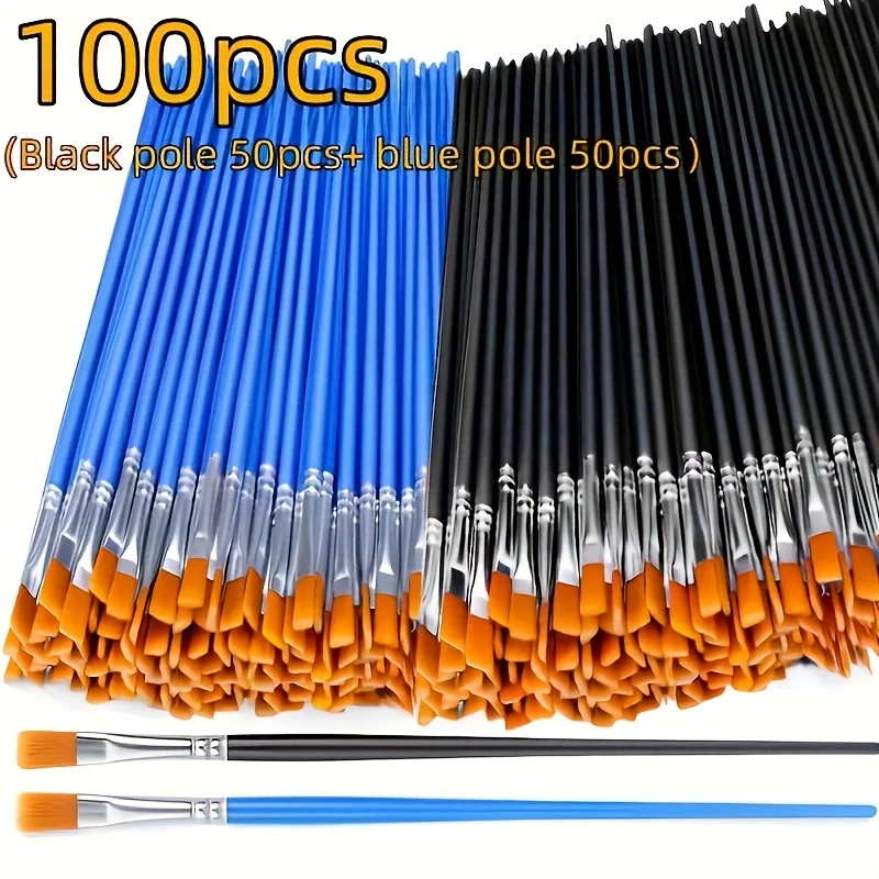 

100pcs brushes with flat heads(50 brushes with black heads+50 brushes with blue heads)suitable for oil painting,watercolor,facia