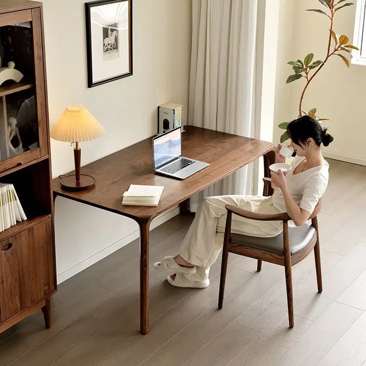 North American walnut color large board solid wood dining table tenon and mortise structure tea table desk
