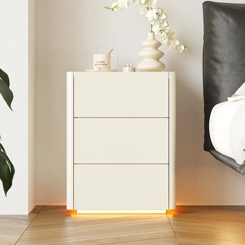 Solid Wood Paint Baking 3 Drawer Nightstand Cream White Modern Minimalist Bedroom Storage Chest Multiple Sizes Available