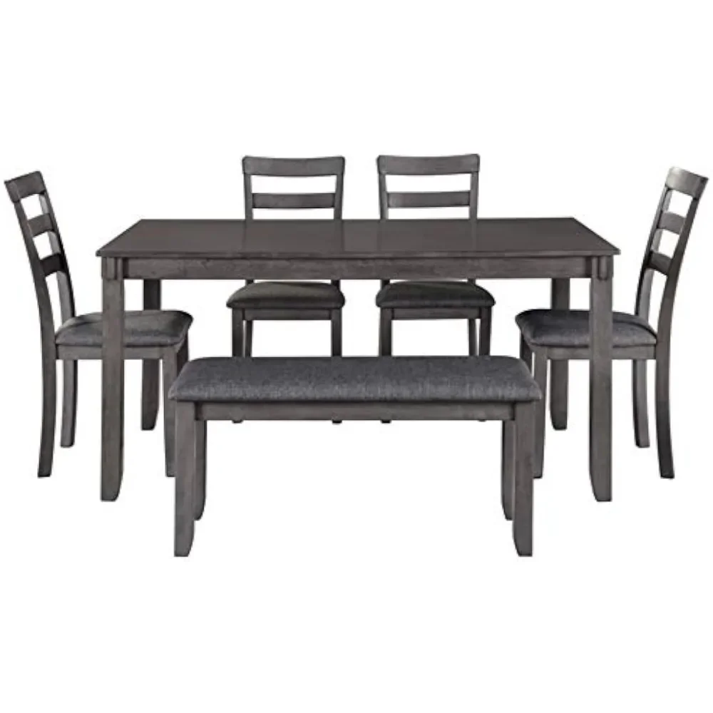 Bridson-Juego de comedor moderno, mesa de comedor con 4 sillas y Banco, color gris, 36 "W x 60" D x 30 "H, 6 piezas