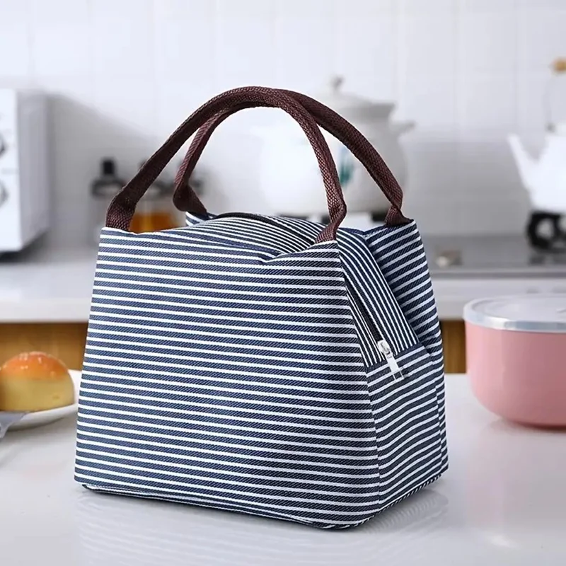 Multi-Color Portable Square Lunch Bag Washable Striped , Reusable Leak Poof Insulation Tote Bento Bag