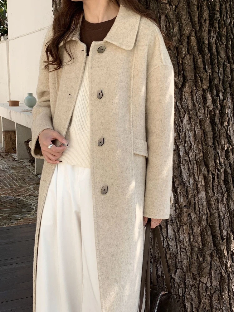 

2025 New Double-Sided Wool Coat Women's Autumn Winter Doll Collar Single-Breasted Classic Mid-Length Thickened Woolen Overcoat