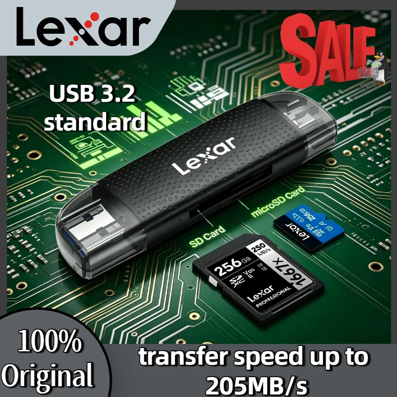 

Original Lexar RW310X 2 in 1 USB A C Card Reader Dual Slot 205MB/s for SD microSD TF Card for PC Mac iPhone Android