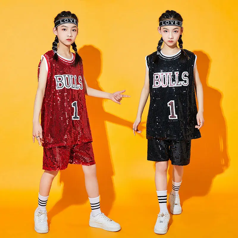 Child Stage Dance Wear Kid Hip-hop Hip Hop Jazz Dance Costume Sequin Latin Modern Dress Clothing Girl Cheerleading Uniform