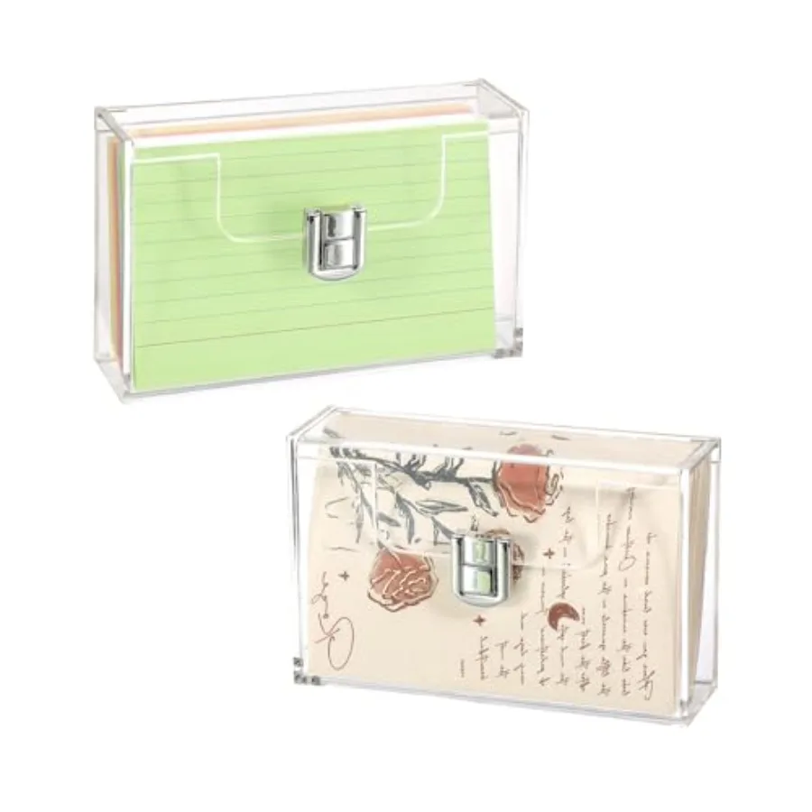 

2 Pack Clear Acrylic Index Card Box for Cards, Holder Notecard Box Recipe Card Box Plastic Storage Organizer for Filling Index,