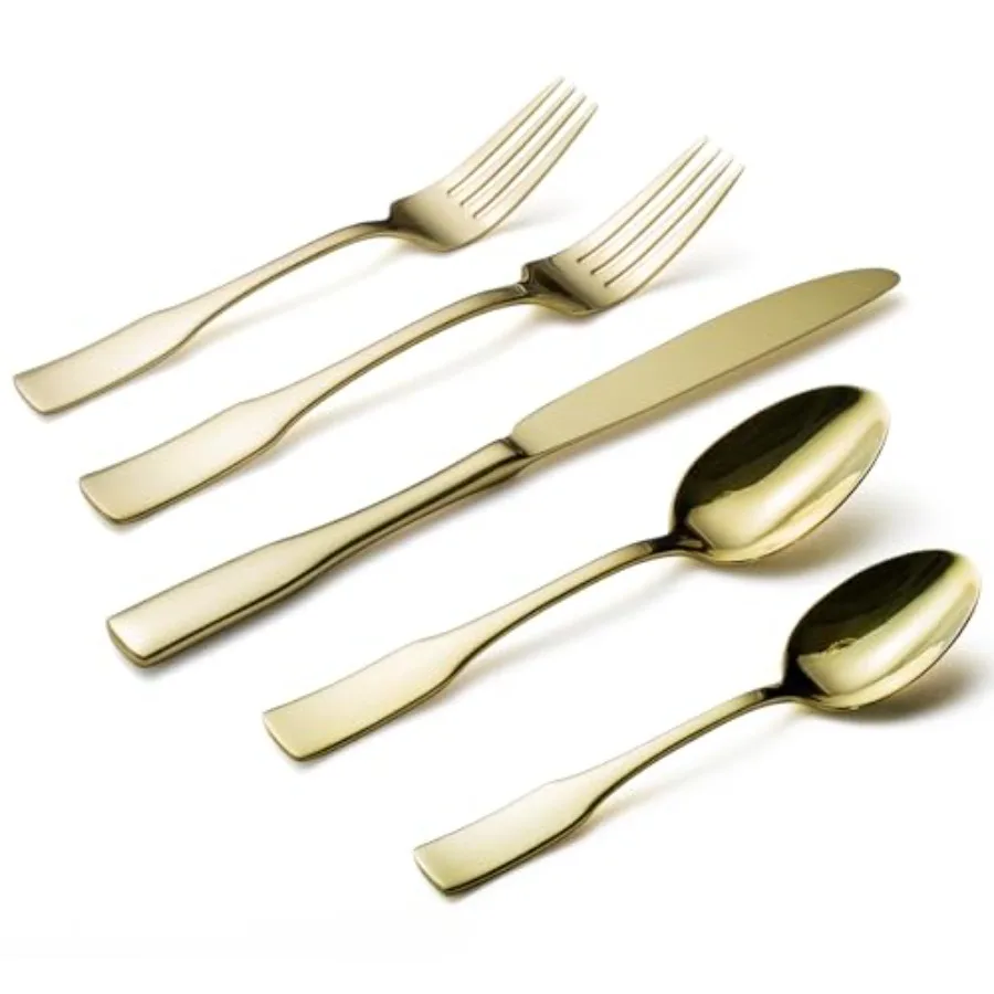 

Kate Champagne Gold Mirror 40-Piece Silverware SetService for 8 Stainless Steel Flatware Set Mirror Cutlery Set Dishwasher Safe