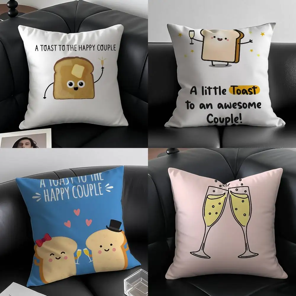 A Toast To The Happy Couple Pillow Case Anti-dustmite Pillowcase Invisible zipper silky short plush Sofa cushion cover