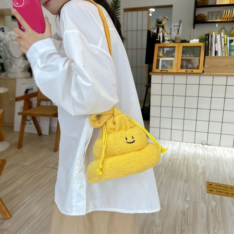 Creative Cute Plush Poop Shape Drawstring Bag Cartoon Women Handbag Daily Outdoor Travel Crossbody Bags for Teenagers Girls
