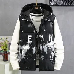 #3634 Winter Black White Printed Vest Jacket Men Double Sided Outerwear Sleeveless Jacket Zipper Warm Down Cotton Vest Unisex