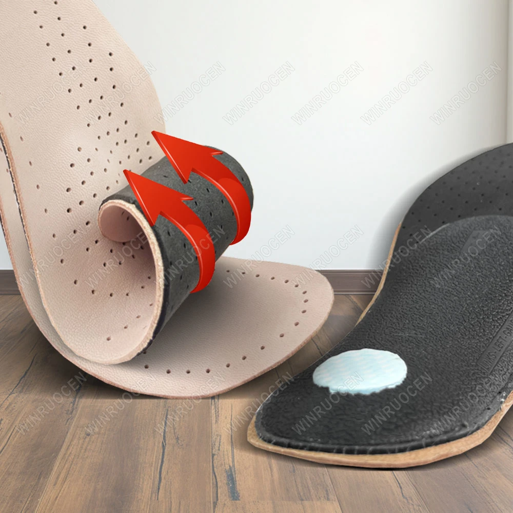 Leather Orthopedic Insole Orthotic Arch Support Instep Flat Foot Shoe Pad PU Latex Antibacterial Active Carbon Foot Care Unisex