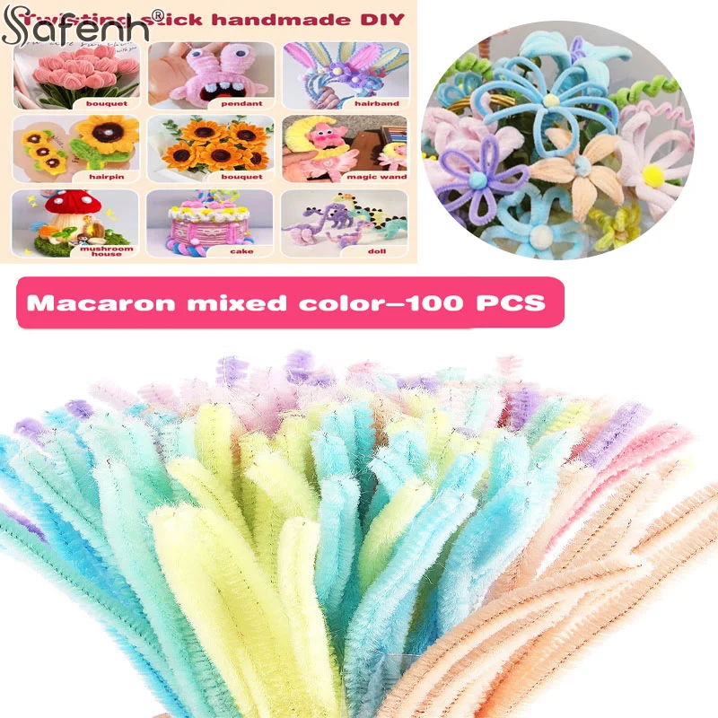 

100pcs Fuzzy Wire Chenille Stems DIY Strips Twist Bar Anvil Wire Craft Pipe Handicraft Material Plush Tube Creative Toy
