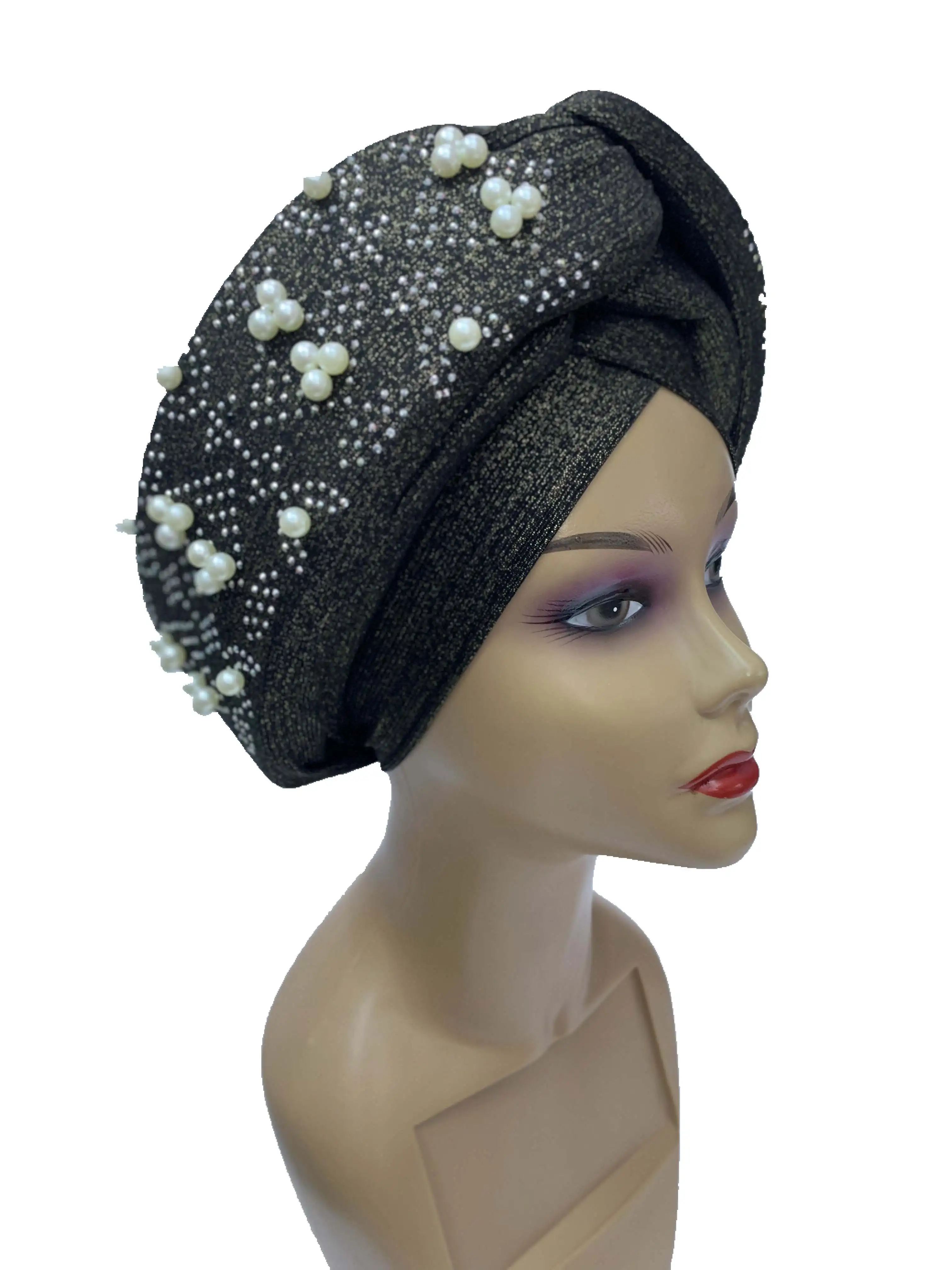 African Stones Handmade Auto Gele Ics Silk Elegant Flowers Scarfs Turban Original Hats Headwrap For Women Evening Party Cap Wear