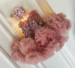 Pink Tulle Baby Girls First Birthday Dress Tutu Cupcake Flower Girl Dress Princess Wedding Gown Kid Clothing Child 1-14T