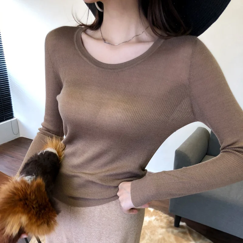 

Мягкая тонкая шерстяная трикотажная основа irt round Ne Slim Fit Женский топ Удобный длинный трикотаж для поездок на работу