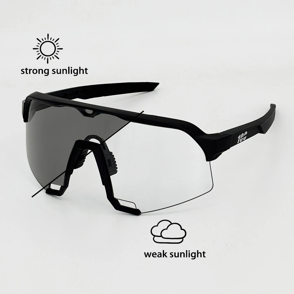 100% Photochrome Radfahrbrillen Modische Sportbrillen für Laufen Outdoor-Wandern Fahrradbrillen Straßen-MTB-Sonnenbrillen