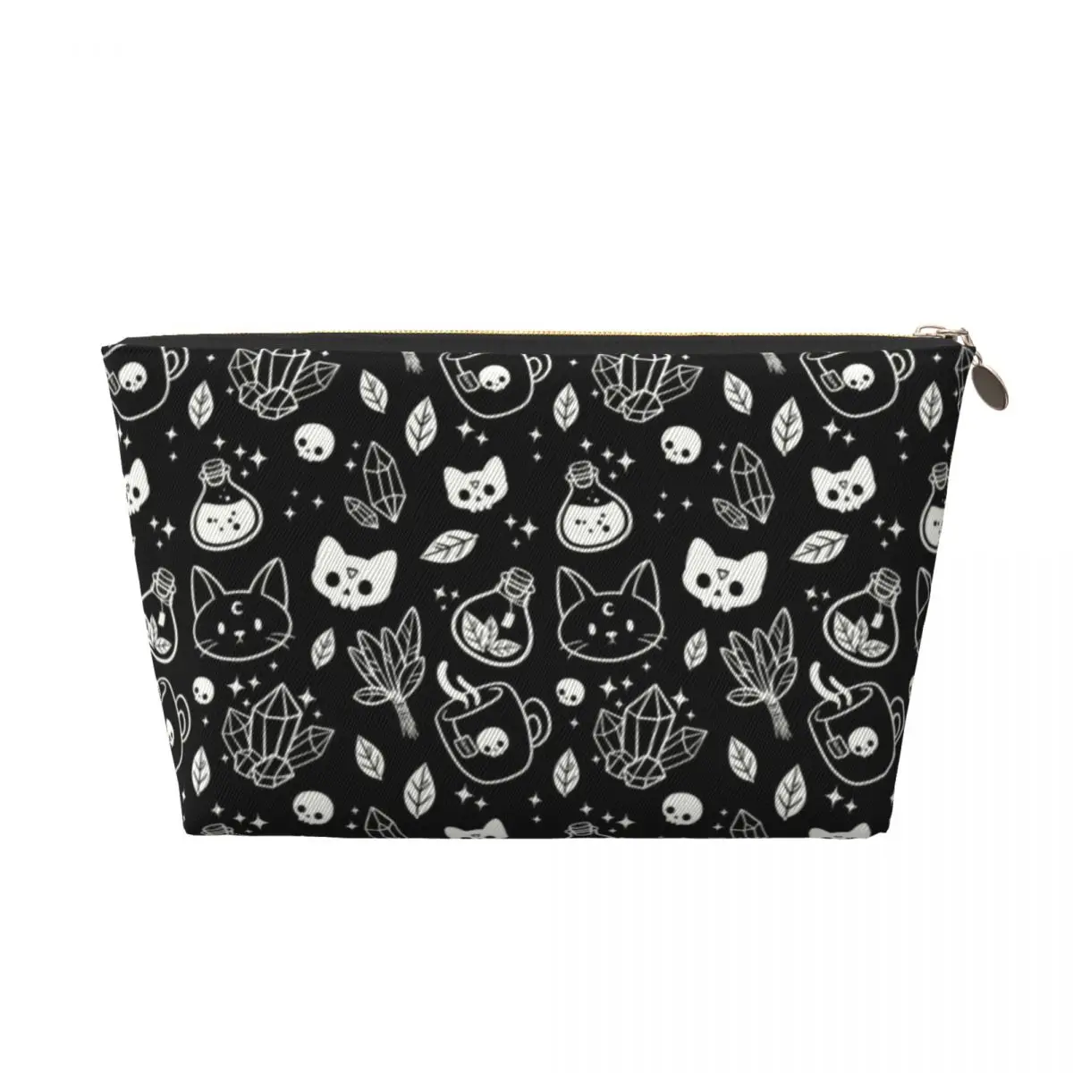 Custom Witch Travel Cosmetic Bag for Women Halloween Cat Skull Toiletry Makeup Organizer Ladies Beauty Storage Dopp Kit