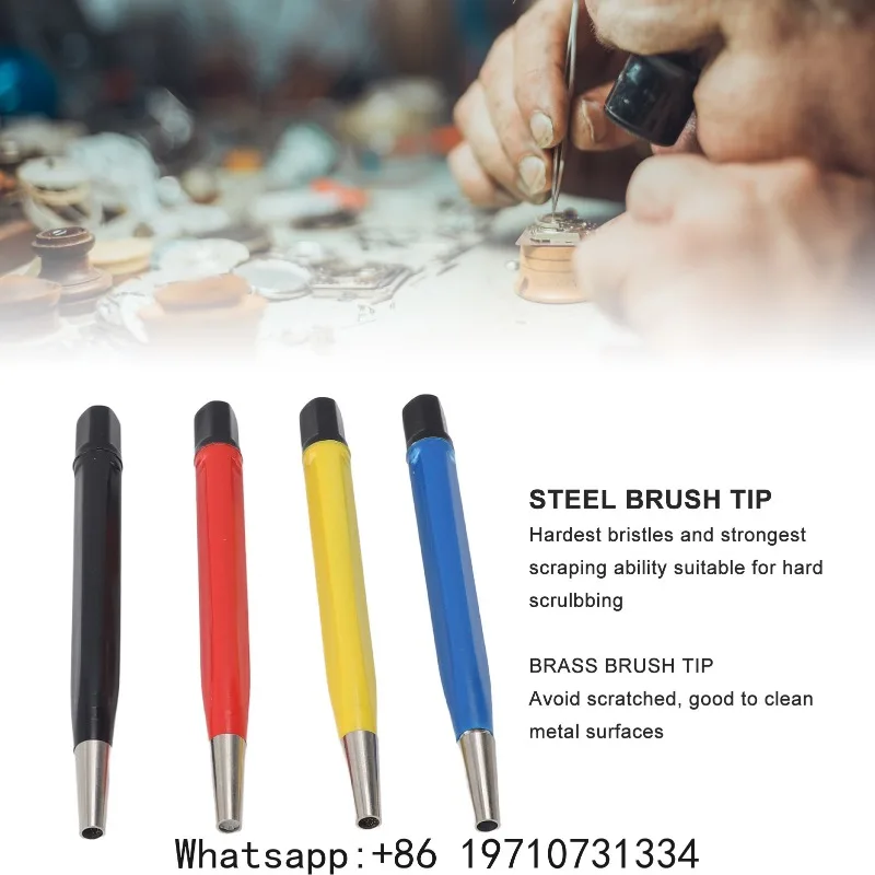 Generic Scratch Brush Pen Set – Adjustable Tip Prep Sanding Tool with Steel, Brass, Fiberglass for Watch & Coin Rust Removal
