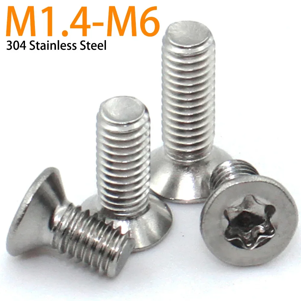 

10/50pcs 304 A2 Stainless Steel M1.4 M1.6 M2 M2.5 M3 M4 M5 M6 GB2673 Six-Lobe Torx Head Flat Countersunk Screw Bolt L:3-50mm