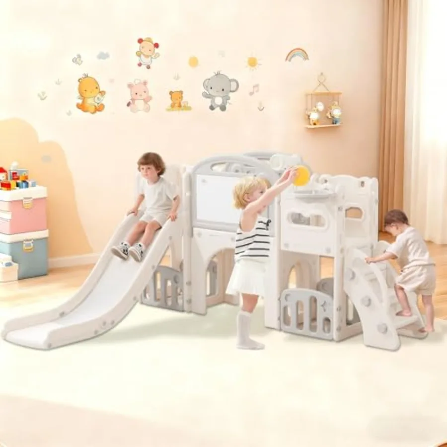 

Игровой комплекс 11 в 1 для малышей 1-3 лет: горка, телескоп, баскетбольное кольцо, тоннель, скалодром