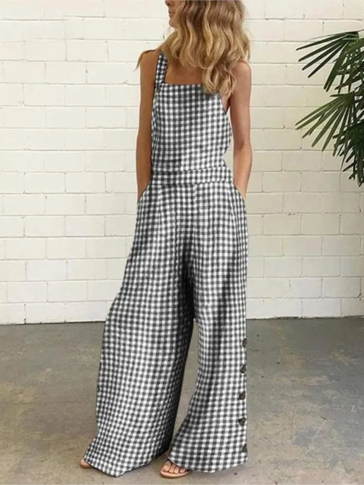 Women Jumpsuit Sleeveless Floral Print Wide Leg Solid Color Polka Dot Jumpsuits Female Spring Summer Casual Ladies Jumpsuit 2025