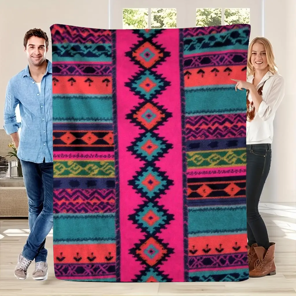 Boho Geometric Pattern Throw Blanket Multicolor Southwestern Knit Wrap Sofa Decor Picnic Camping Picnic Throw
