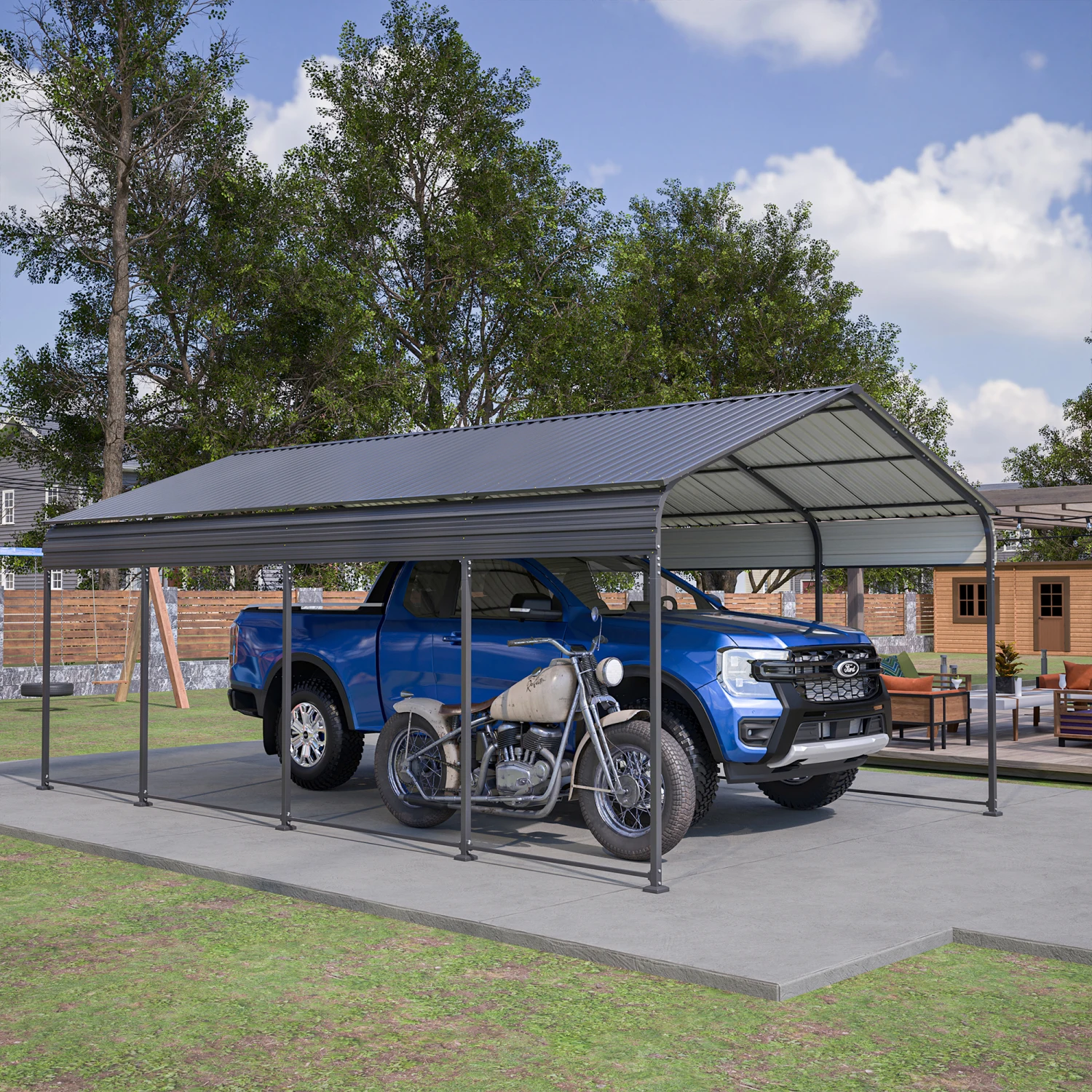 12X20 FT Metal Carport, Outdoor Car Shelter All Weather, Heavy Duty Outdoor Galvanized Car Shelter for Car Boat Truck and SUVs B