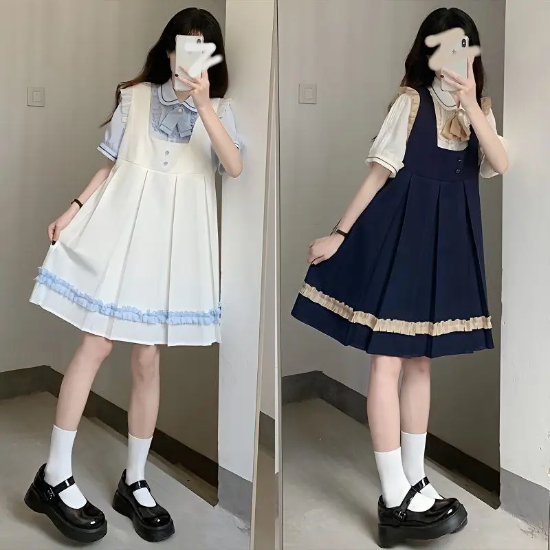 

Японская оригинальная униформа JK, японское платье в студенческом стиле First Love, милая юбка на груди с маленькими летящими рукавами и короткими рукавами