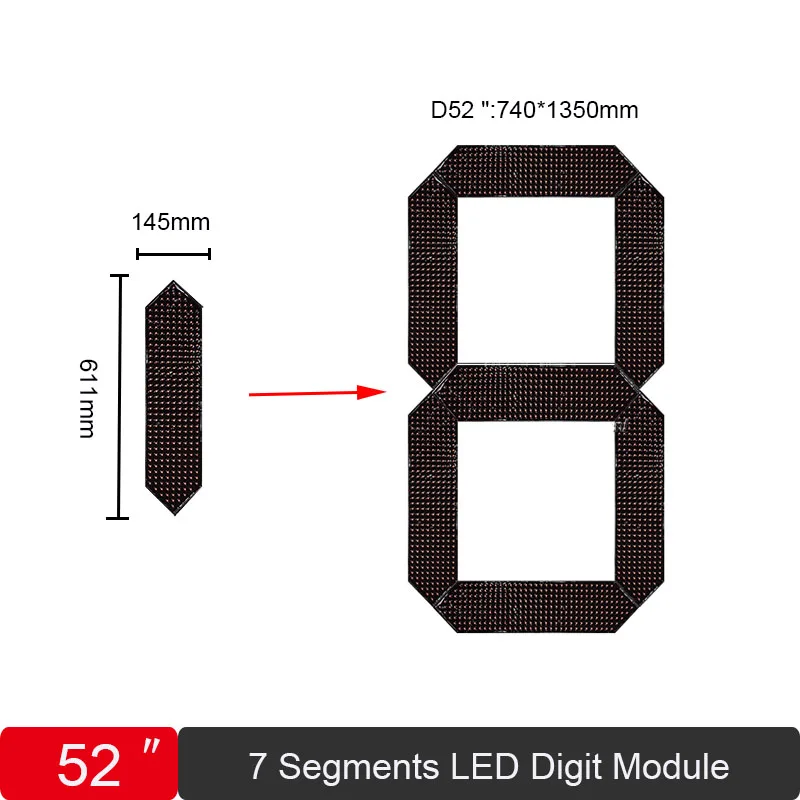 

52 inch Digits 7 Segment LED Display Big Size Segment Module For Oil /Gas Price Sign Outdoor Waterproof Module